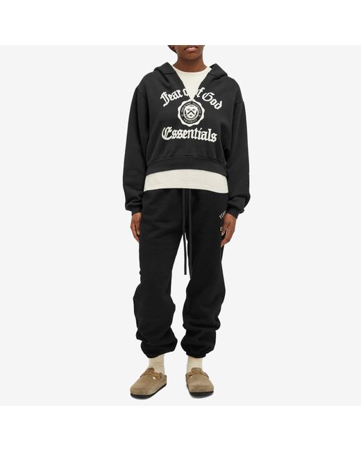 Fear Of God Black Heavy Fleece Cropped V-Neck Hoodie