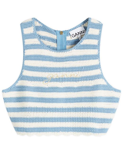 Ganni Blue Crochet Racerback Top