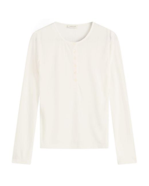 Anine Bing White Pia Pointelle Long Sleeve T-Shirt