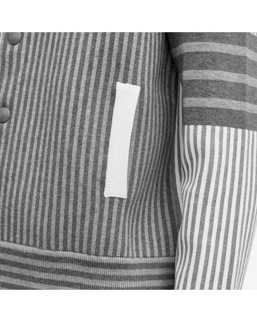 Thom Browne Gray Stripe Seersucker Polo Collar Bomber Jacket for men