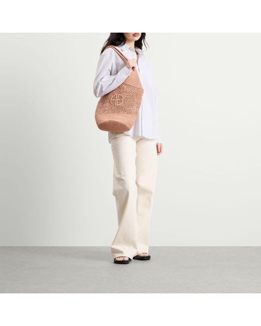 Anine Bing Brown Leah Logo Hobo Bag