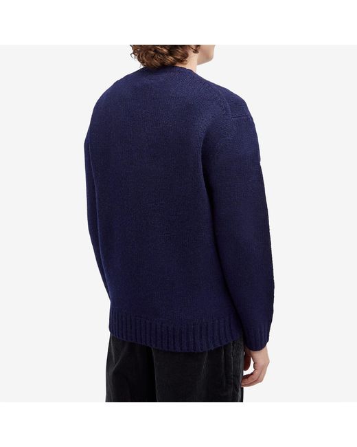 Beams Plus Blue Intarsia Stag Jumper for men
