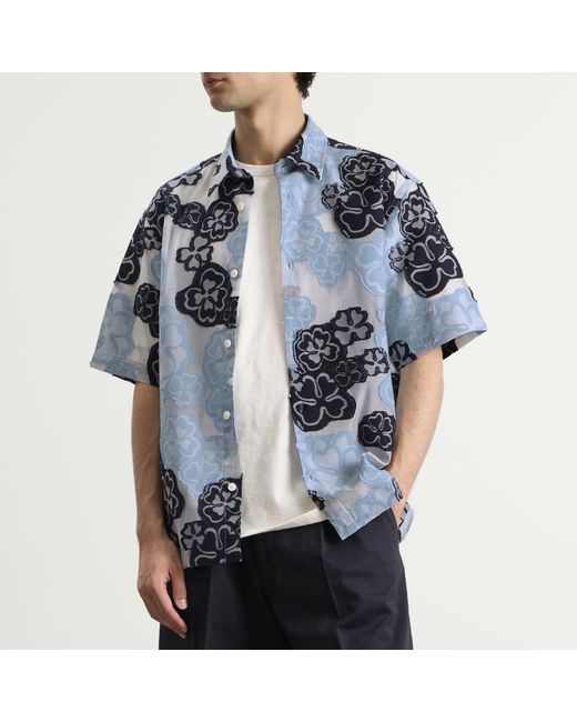 NN07 Blue Freddy Embroidered Short Sleeve Shirt for men