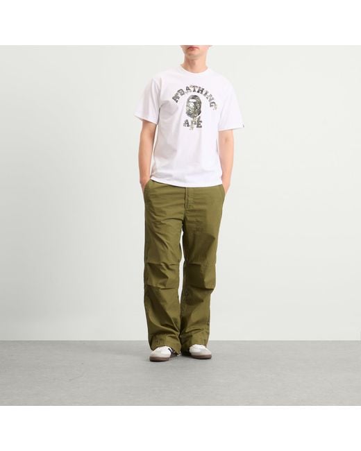 A Bathing Ape White Tree Edge Camo College T-Shirt for men