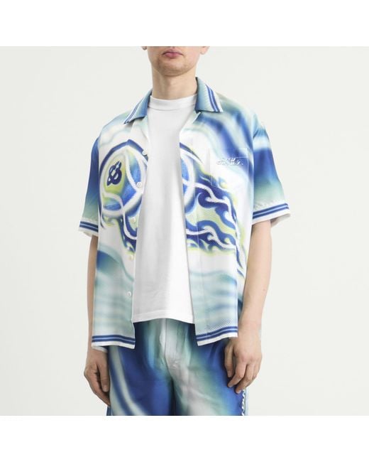 Casablanca Blue Flaming Tennis Ball Cuban Collar Shirt for men