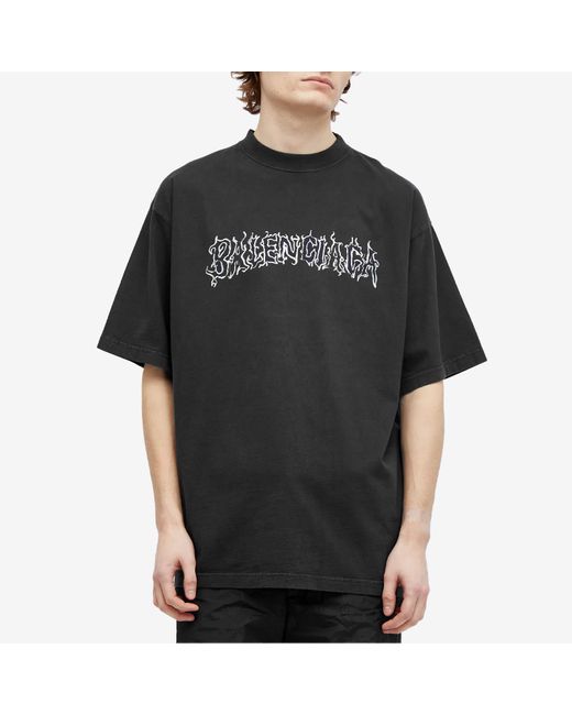 Balenciaga Black Metal Logo Oversized T-Shirt for men