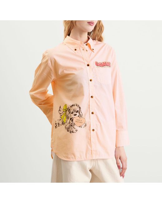 Ganni Pink Stripe Cotton Oversized Shirt
