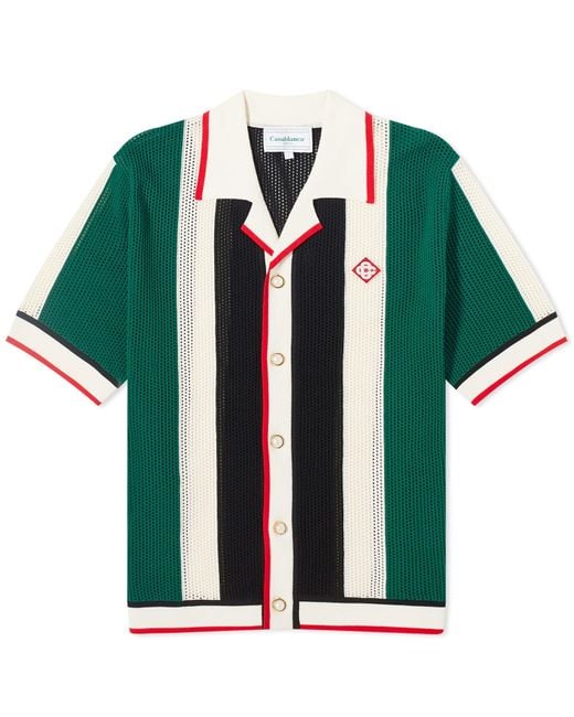 Casablancabrand Green Striped Mesh Short Sleeve Shirt for men