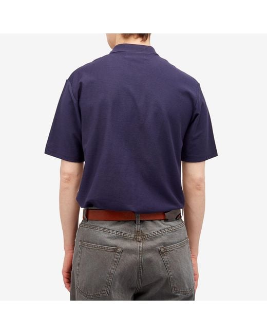 Palmes Blue Textured Zip Polo for men