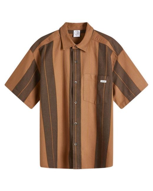 POLAR SKATE Brown Mitchell Strip Short Sleeve Shirt for men