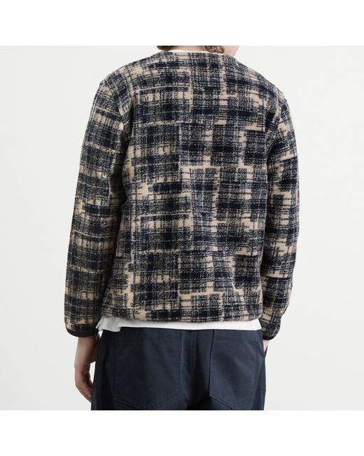 Universal Works Black Patch Check Fleece Cardigan for men