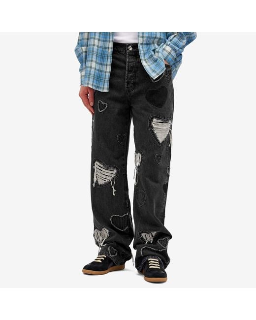 NAHMIAS Gray Heart Patchwork Jeans for men