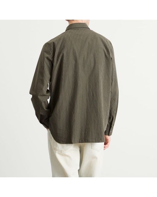 Acne Green Sarow Long Sleeve Poplin Stripe Shirt for men