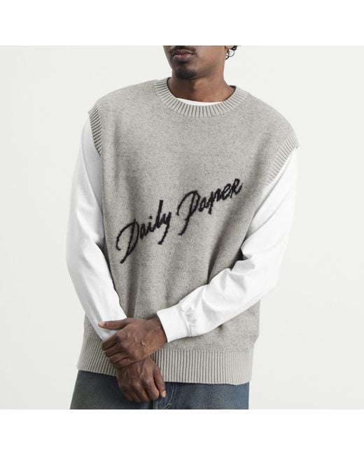 Daily Paper Gray Script Logo Knit Vest for men