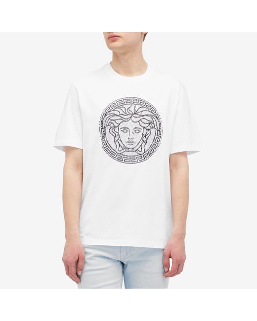 Versace White Embroidered Medusa T-Shirt for men