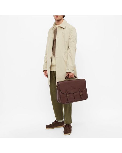 Barbour Leather Briefcase in Dark Brown 