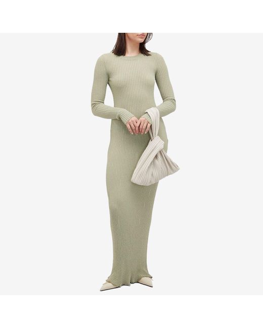 AMI Green Ribbed Long Sleeve Maxi Dress