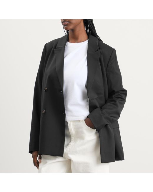 Ganni Black Calendered Wool Blazer