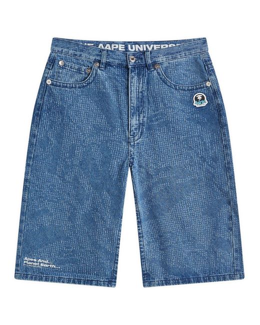 Aape By A Bathing Ape Blue Aape Jacquard Denim Shorts for men