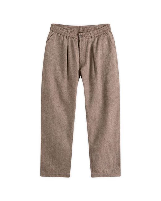 Universal Works Brown Wool Herringbone Pleated Track Pant for men