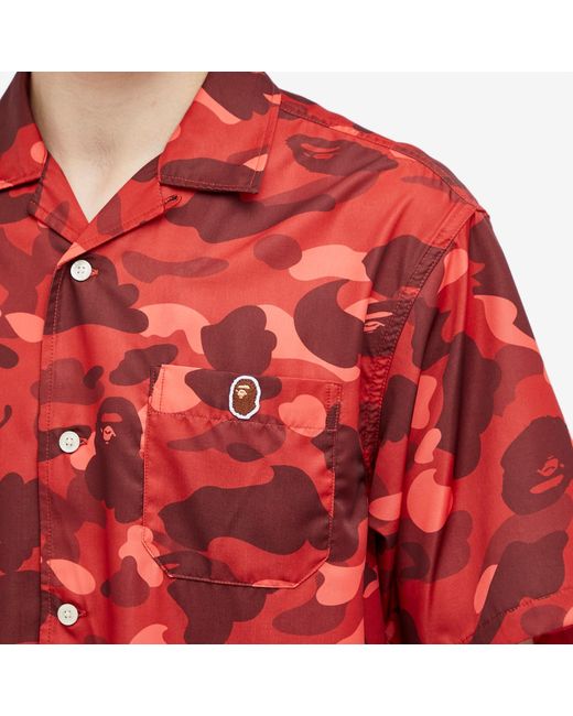 A Bathing Ape Red Colour Camo One Point Vacation Shirt for men