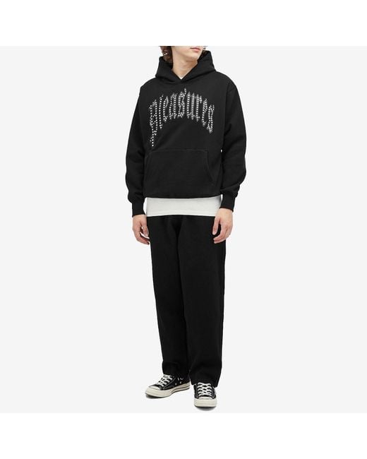Pleasures Black Oversized Rhinestone Embellished Cotton Hoodie for men