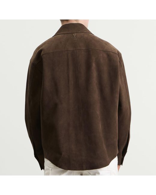 AMI Brown Suede Buttoned Overshirt for men