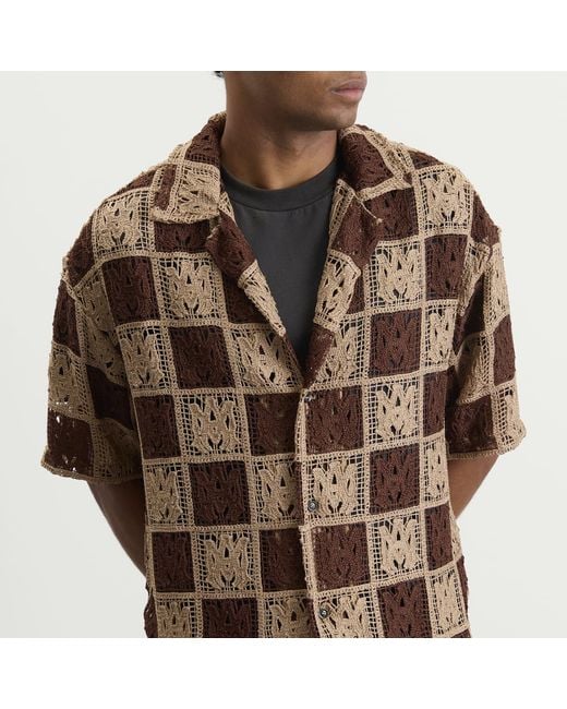 Amiri Brown Ma Check Lace Camp Shirt for men