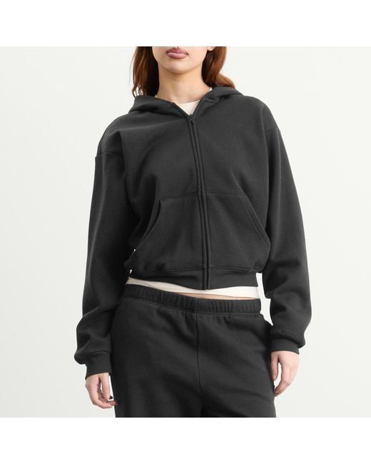 Skims Black Cotton Fleece Classic Zip Up Hoodie