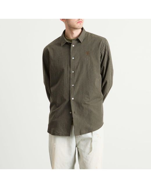 Acne Green Sarow Long Sleeve Poplin Stripe Shirt for men