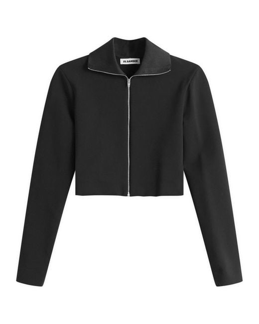 Jil Sander Black Zip Up Jacket With Ribbed Collar