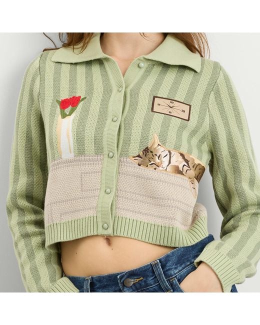 House Of Sunny Green Sleepy Cat Cardigan