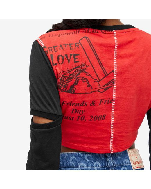 MARINE SERRE Red Regenerated Graphic Cropped Long Sleeve Top
