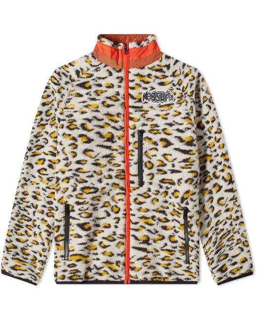 Pleasures White Strain Cheetah Sherpa Zip Fleece Jacket for men
