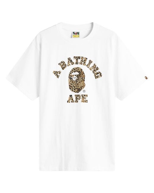 A Bathing Ape White Wild Leopard College T-Shirt for men