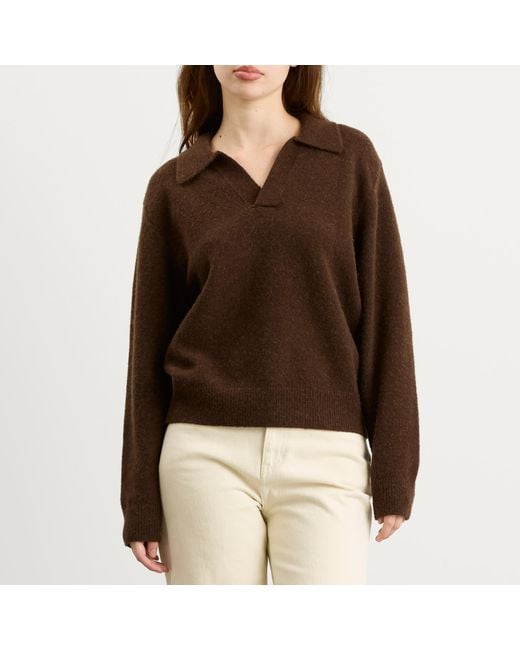 DUNST Brown Open Collar Knit Jumper