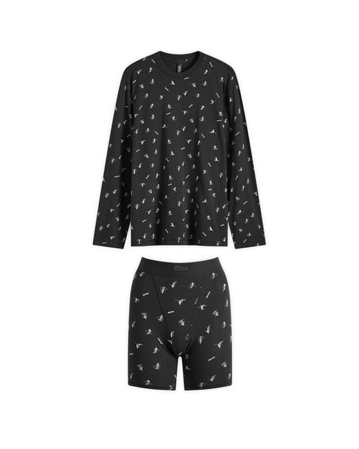 Skims Black Boyfriend Long Sleeve + Short Set