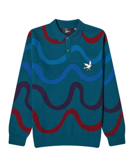by Parra Blue Colored Soundwave Knitted Polo for men
