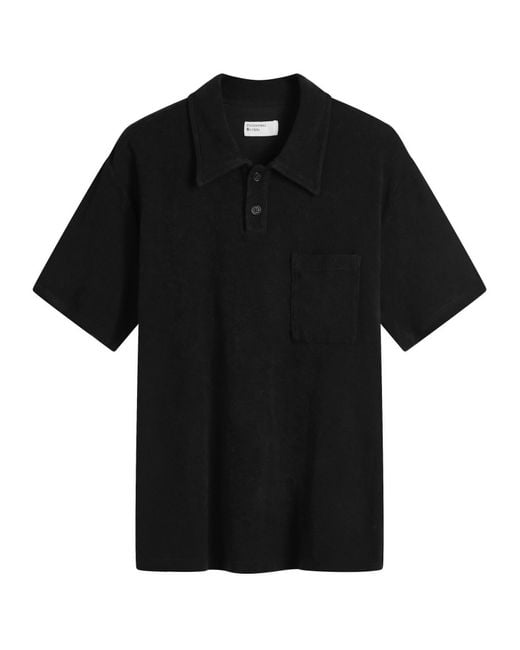 Universal Works Black Newlyn Light Weight Terry Polo for men