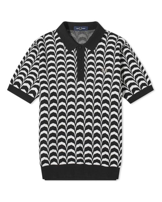 Fred Perry Black Jackquard Knit Polo Shirt for men