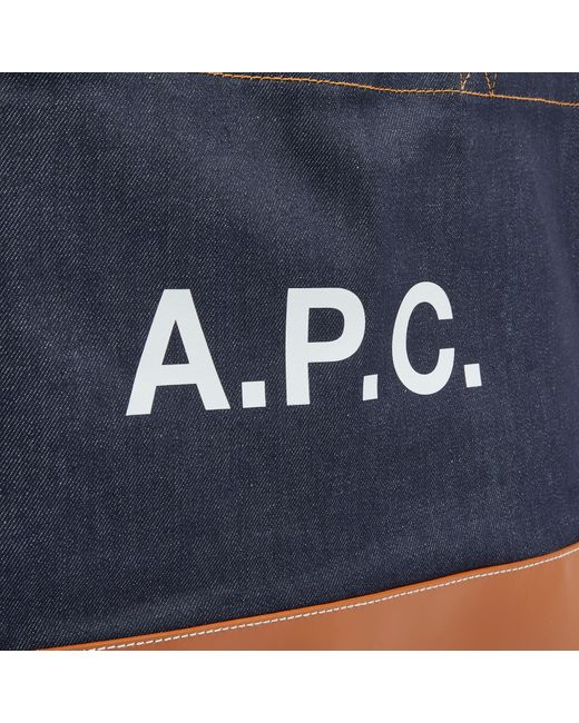 A.P.C. Blue Large Axel Denim & Leather Tote for men