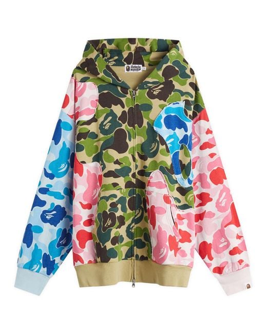 A Bathing Ape Green Abc Camo Patchwork Relaxed Fit Zip Hoodie for men