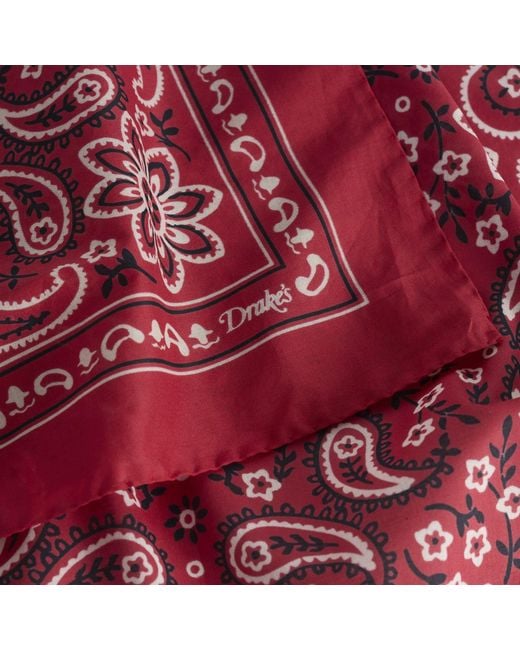 Drake's Red Classic Paisley Bandana for men