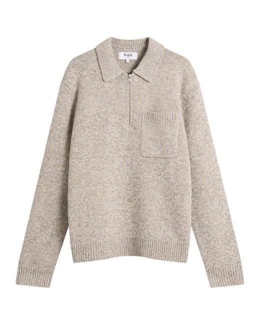 Wax London Gray Alpha Plain Stitch Zip Polo for men