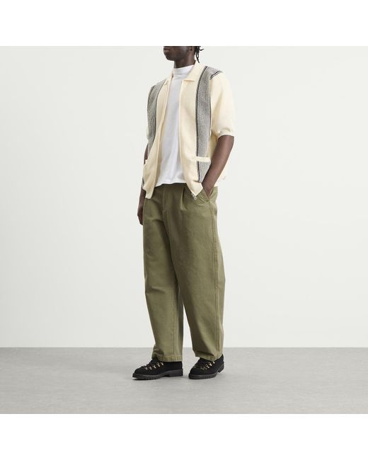 Beams Plus Natural Stripe Zip Knit Polo for men