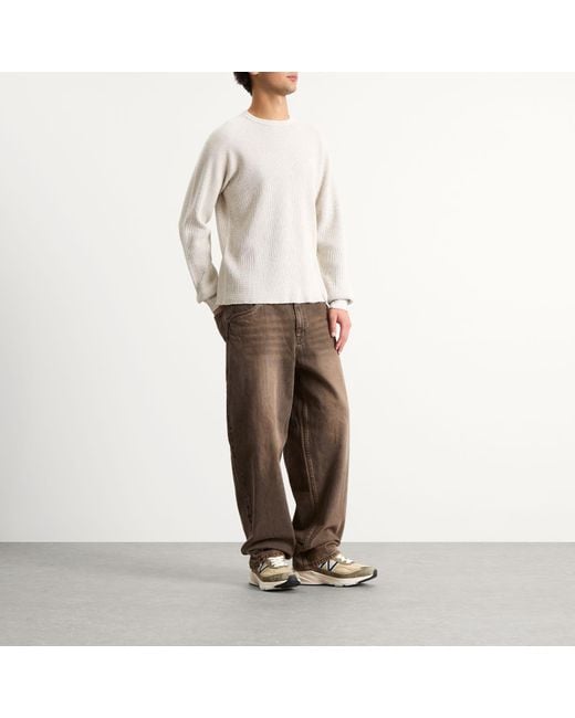 Beams Plus White Waffle Crew Neck Sweatshirt for men