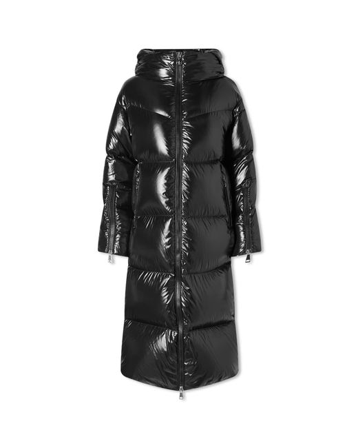Moncler Huppelong Logo Collar Long Padded Coat in Black | Lyst