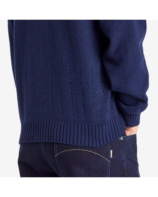 Folk Blue Pointelle Knit Bomber Jacket for men