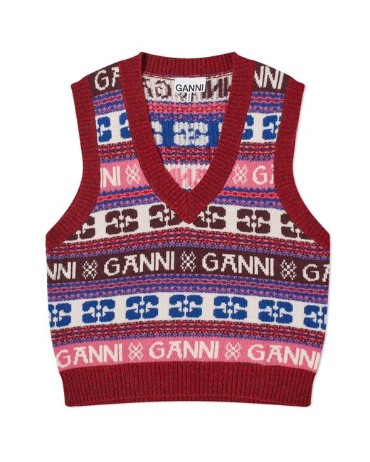 Ganni Red Logo Wool Mix Vest