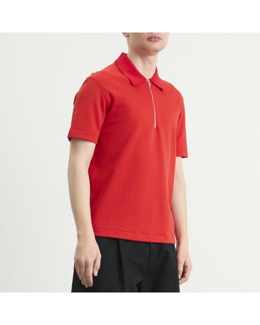 Jil Sander Red Zip Short Sleeve Polo for men